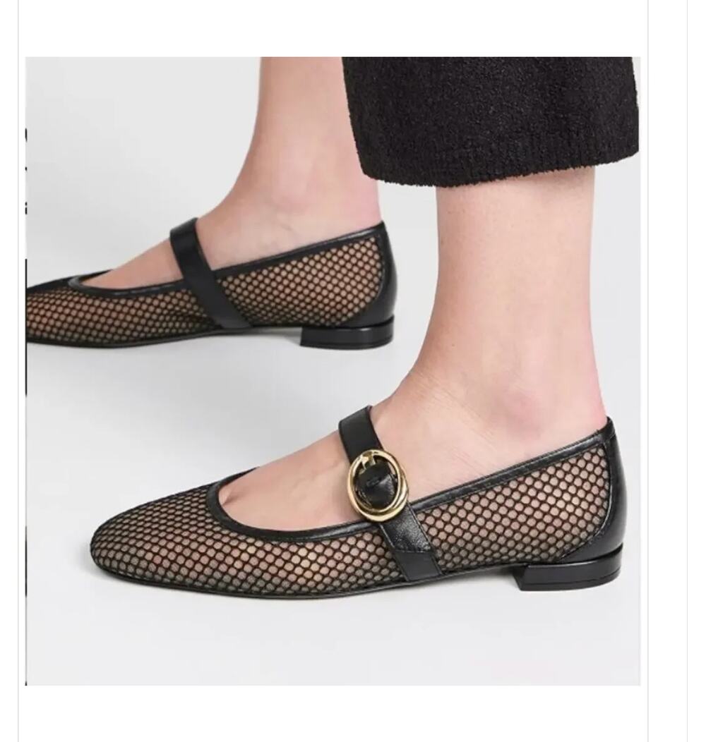 Stuart Weitzman Arabella Mesh Mary Jane Ballet Flats Black 10